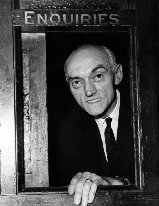 Framed Print : Mr Charles Orme at the enquiries service desk at Central Station. Liverpool, Merseyside