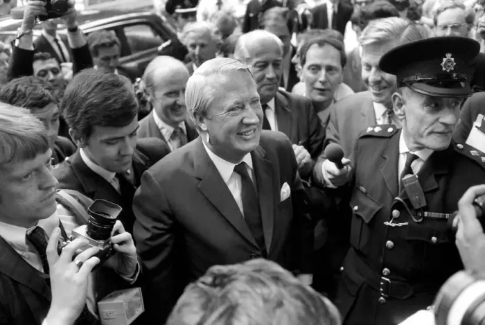 Framed Print : Mr. Edward Heath at Tory H. Q. after winning General Election. June 1970 70-05826 Framed Print : Mr. Edward Heath at Tory H. Q. after winning General Election. June 1970 70-05826