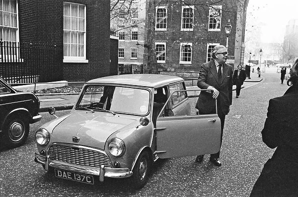 Mr Geoffrey Rippon arriving in Downing Street in his new electric powered mini