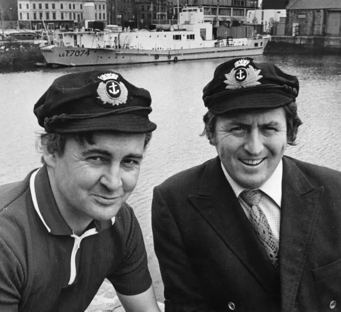 Framed Print : Mr George Evans (left) and Colin Peers joint skippers of the clubship Landfall Framed Print : Mr George Evans (left) and Colin Peers joint skippers of the clubship Landfall