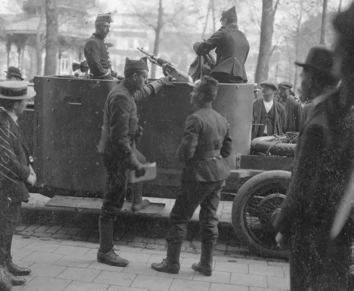 Framed Print : Mr George Straus a Belgian American seen here manning a armoured car in Antwerp Framed Print : Mr George Straus a Belgian American seen here manning a armoured car in Antwerp