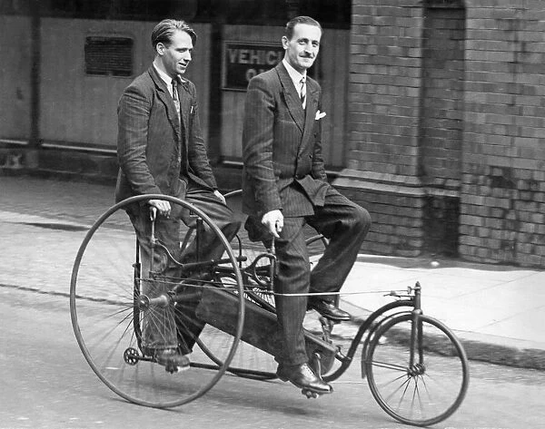 Mr James Goodwin (right) of Sevenoaks on his Singer tandem tricycle from 1880