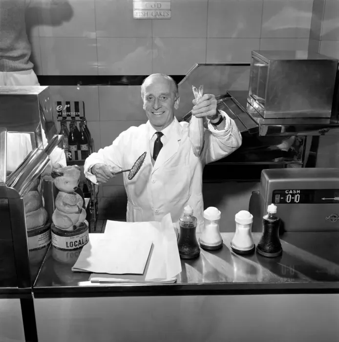 Framed Print : Mr. John Leeman in his fish and chip shop in Doncaster. November 1969 Z12152 Framed Print : Mr. John Leeman in his fish and chip shop in Doncaster. November 1969 Z12152