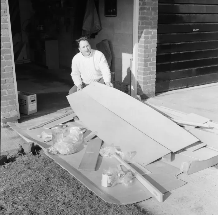 Framed Print : Mr Larry Cooper has just received a kit of parts to build a Mirror'dinghy