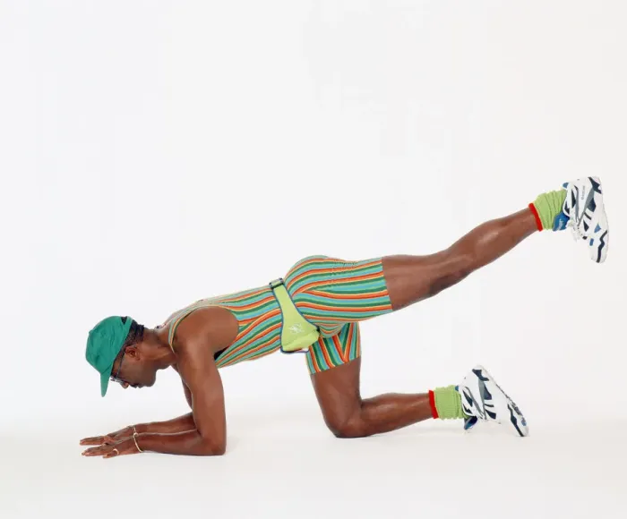 Framed Print : Mr Motivator Derek Evans performing floor exercises. 3rd September 1993