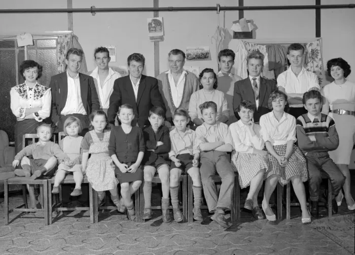Framed Print : Mr and Mrs Harris from Laindon, Essex seen here with their 18 children Circa 1959 Framed Print : Mr and Mrs Harris from Laindon, Essex seen here with their 18 children Circa 1959