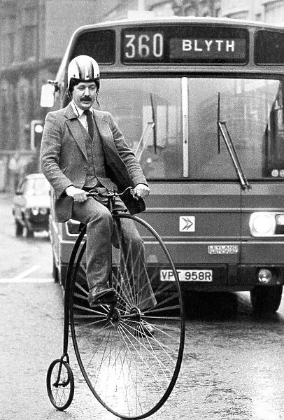Mr. Peter Golding, of Jesmond, Newcastle, with his penny farthing