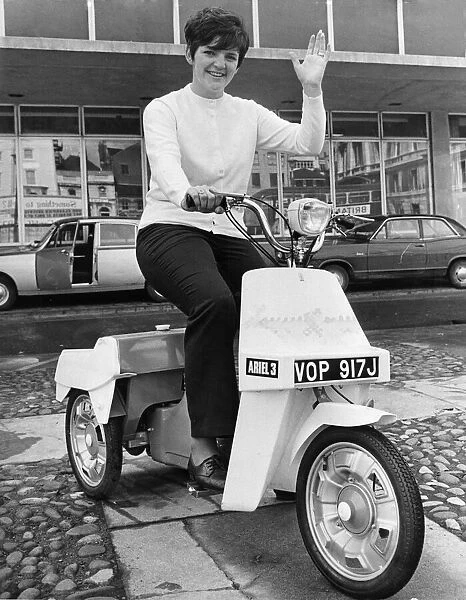 Mrs Barbara Taylor of Graham Court, Lansbury Park, Caerphilly sits astride a BSA Aerial 3