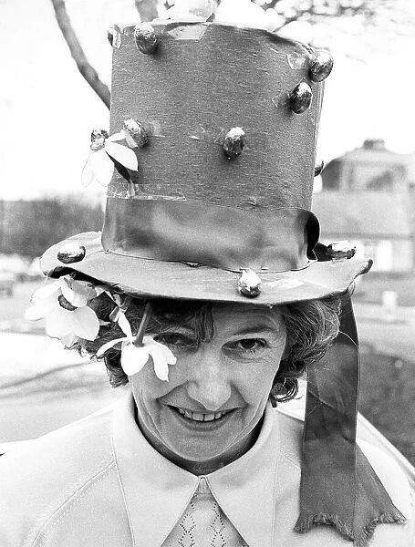 Mrs. Betty Wyatt with her Easter bonnet in 1976