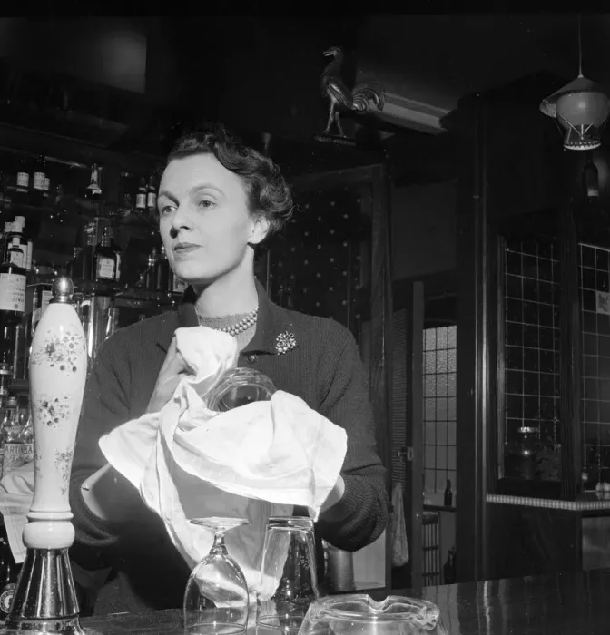 Framed Print : Mrs Hockey seen here working behind the bar of the Princess of Wales pub February 1957 Framed Print : Mrs Hockey seen here working behind the bar of the Princess of Wales pub February 1957