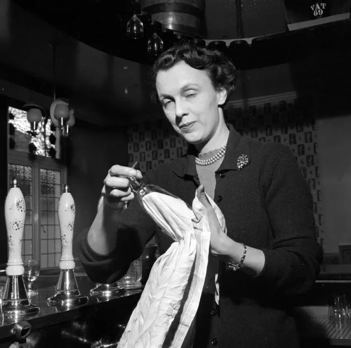 Framed Print : Mrs Hockey seen here working behind the bar of the Princess of Wales pub February 1957 Framed Print : Mrs Hockey seen here working behind the bar of the Princess of Wales pub February 1957