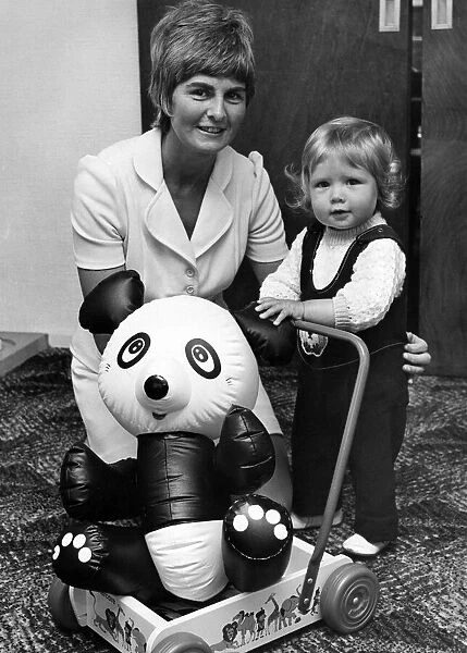 Mrs Margaret Headridge, wife of Jimmy, with their son Gary. 3rd October 1974