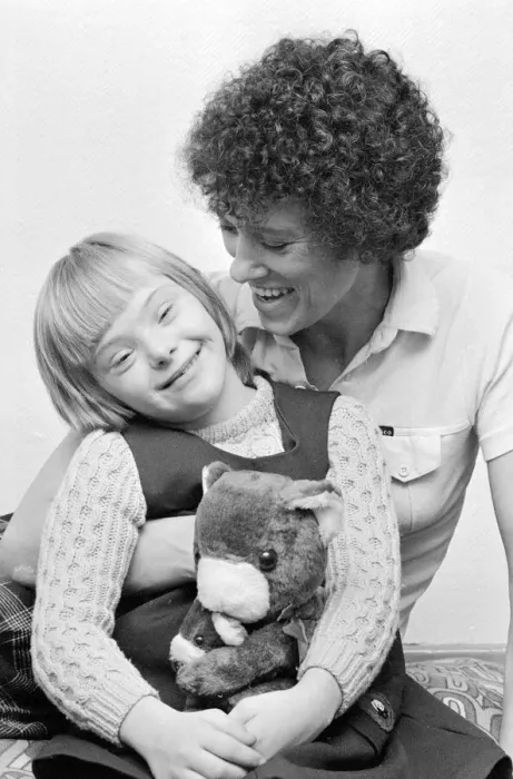 Framed Print : Mrs Margaret Smithson seen here with her down syndrome daughter Lesley Framed Print : Mrs Margaret Smithson seen here with her down syndrome daughter Lesley