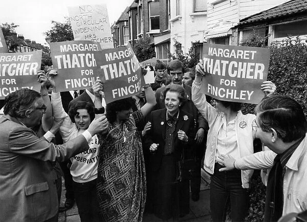 Mrs. Margaret Thatcher in Finchley during her election campaign. May 1983 P009157