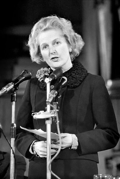 Mrs. Margaret Thatcher Talks to Tradesmen. Mrs. Thatcher speaking