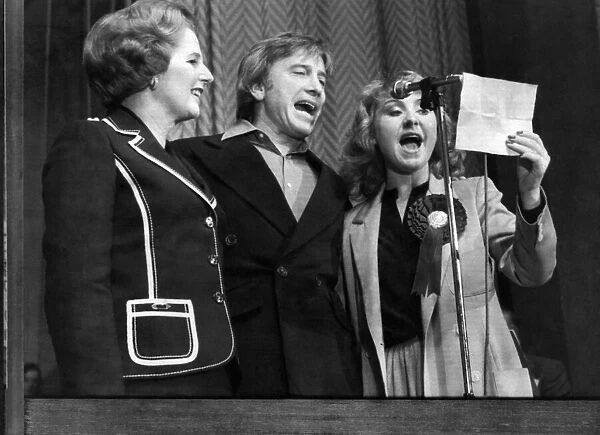 Mrs. Margaret Thatcher with Vince Hill and Lulu seen here sing at a Conservative General