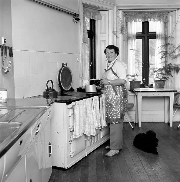 Mrs. Moss in the kitchen cooking. 1954 A145c
