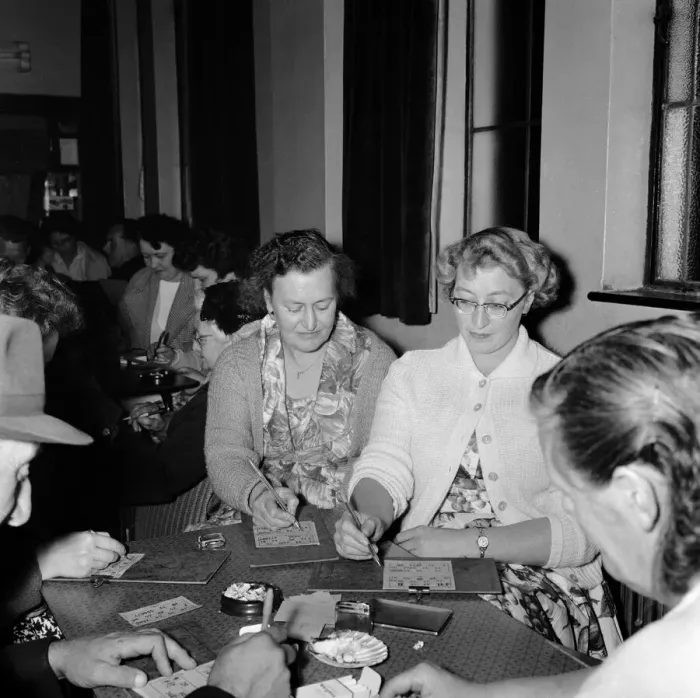 Framed Print : Mrs Nice enjoys a night out at the bingo in Leigh on Sea. 9th August 1961 Framed Print : Mrs Nice enjoys a night out at the bingo in Leigh on Sea. 9th August 1961