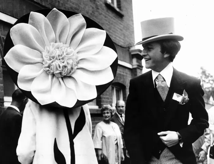Framed Print : Mrs Ronald Shilling in Silk dahlia hat at Royal Ascot in June 1967 sixties fashion