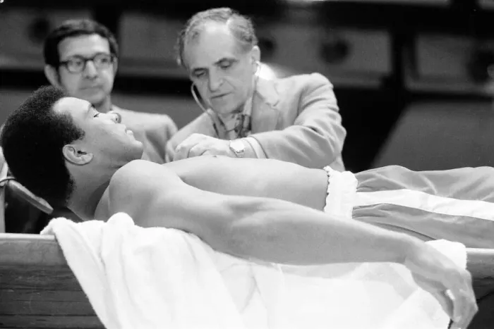 Framed Print : Muhammad Ali having a pre-fight medical ahead of his clash with Smoking Joe Frazier to be Framed Print : Muhammad Ali having a pre-fight medical ahead of his clash with Smoking Joe Frazier to be