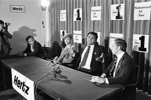 Muhammad Ali in London for exhibition fights, pictured at a press Conference