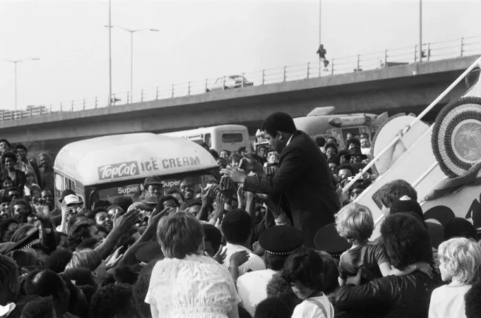 Framed Print : Muhammad Ali mobbed by 1, 000 fans as he opened the Hockley Sporting Centre named after Framed Print : Muhammad Ali mobbed by 1, 000 fans as he opened the Hockley Sporting Centre named after
