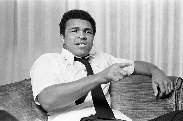 Muhammad Ali at a press conference for his upcoming fight with Joe Bugner