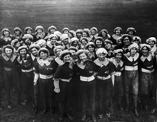 Munitions girls seen here posing for the camera after their daily physical exercises