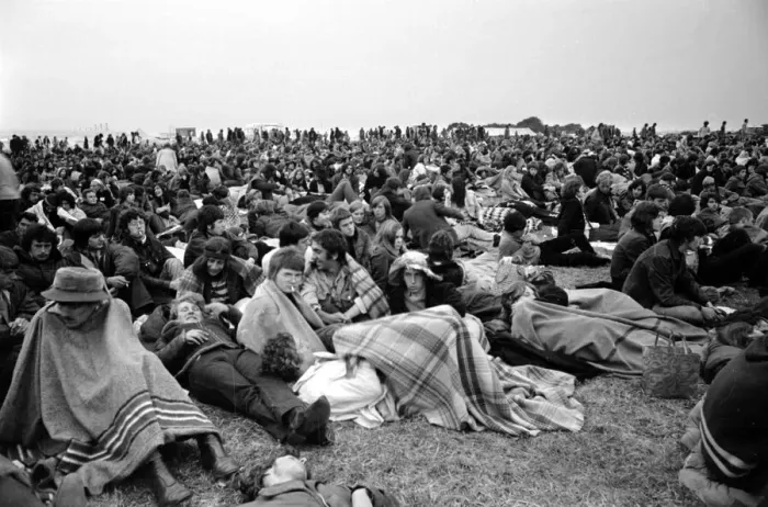 Framed Print : Music fans at The Isle of Wight Festival. 30th August 1969