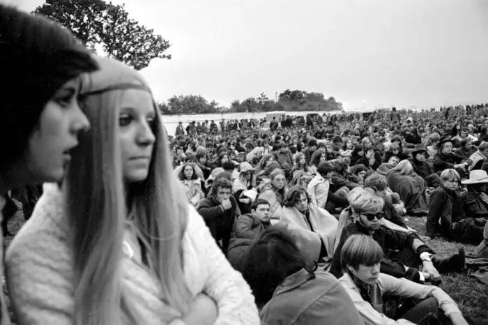 Framed Print : Music fans at The Isle of Wight Festival. 30th August 1969