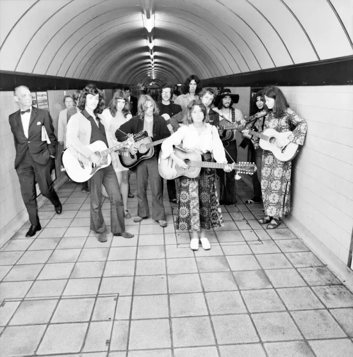 Framed Print : Music: Underground Pop Group. Also group picture in Green Park underground station Framed Print : Music: Underground Pop Group. Also group picture in Green Park underground station