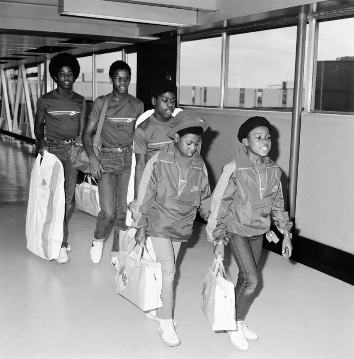 Framed Print : Musical Youth, British Jamaican pop  /  reggae group, who are flying out to Jamaica to film