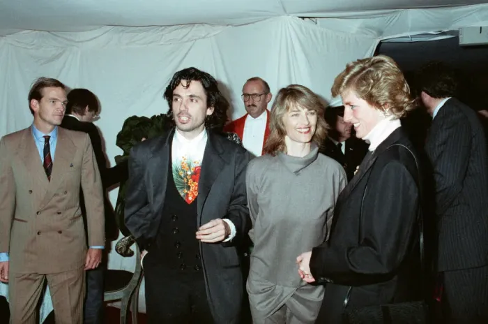 Framed Print : Musician Jean Michel Jarre and his wife Charlotte seen here meeting Princess Diana Framed Print : Musician Jean Michel Jarre and his wife Charlotte seen here meeting Princess Diana