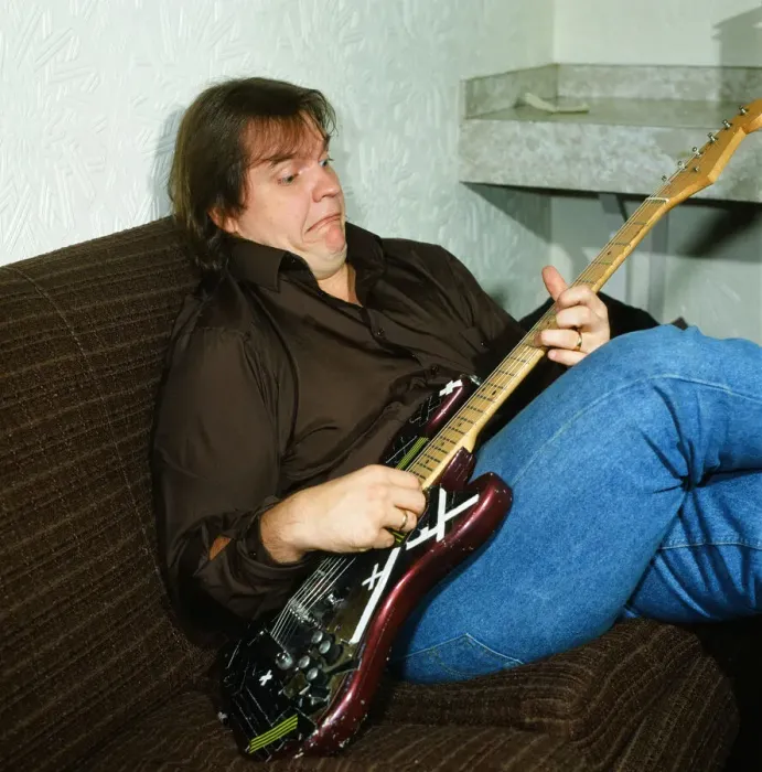 Framed Print : Musician Meat Loaf playing his guitar. September 1983 Framed Print : Musician Meat Loaf playing his guitar. September 1983