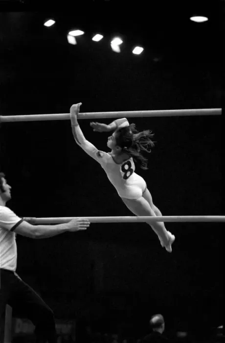 Framed Print : Nadia Comaneci competiting in Champions All'Gymnastics Competition