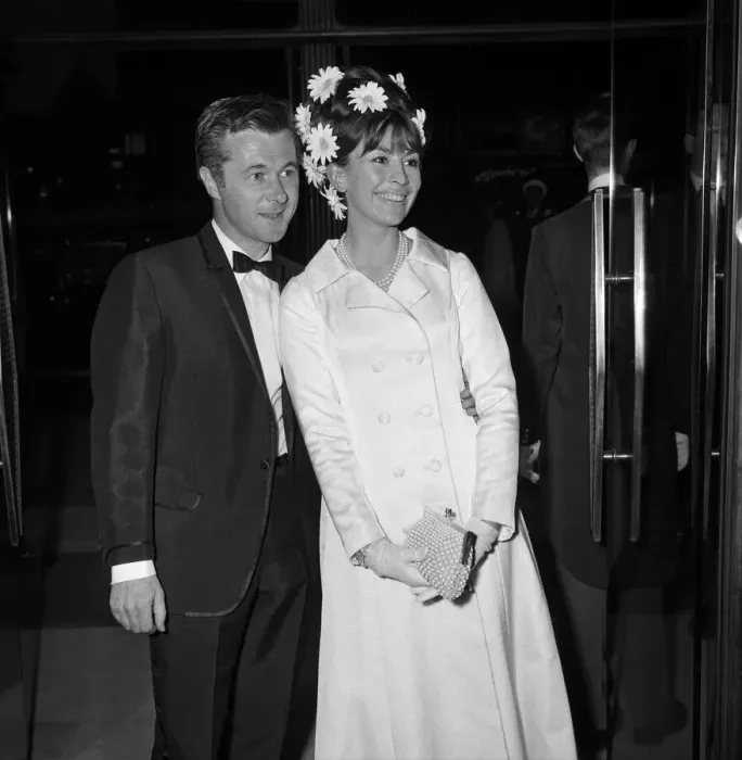 Framed Print : Nanette Newman with Bryan Forbes at the premiere of The Wrong Box'. May 1966 Framed Print : Nanette Newman with Bryan Forbes at the premiere of The Wrong Box'. May 1966