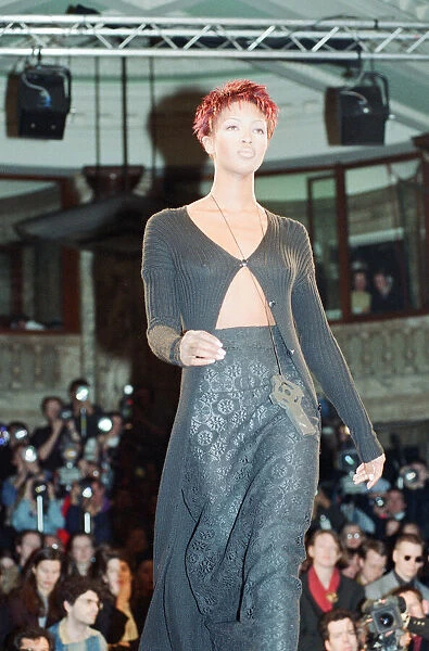 Naomi Campbell, models John Rocha at London Fashion Week 1993, 5th March 1993