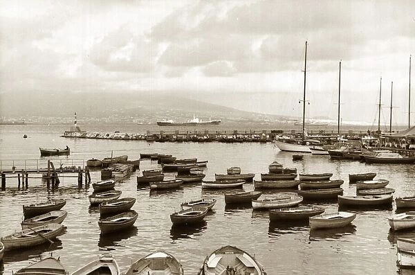 Naples Italy - Boats docked in the harbour. Circa 1960