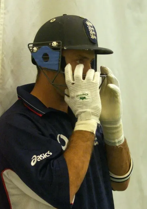 Framed Print : Nasser Hussain England Cricket team captain August 1999 Nasser Hussain adjusts his Framed Print : Nasser Hussain England Cricket team captain August 1999 Nasser Hussain adjusts his