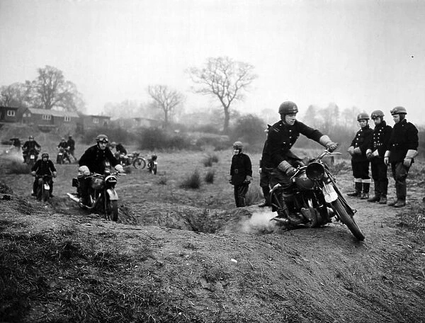 National Fire Service dispatch riders of No. 36 Fire Force area, practising on a Chigwell