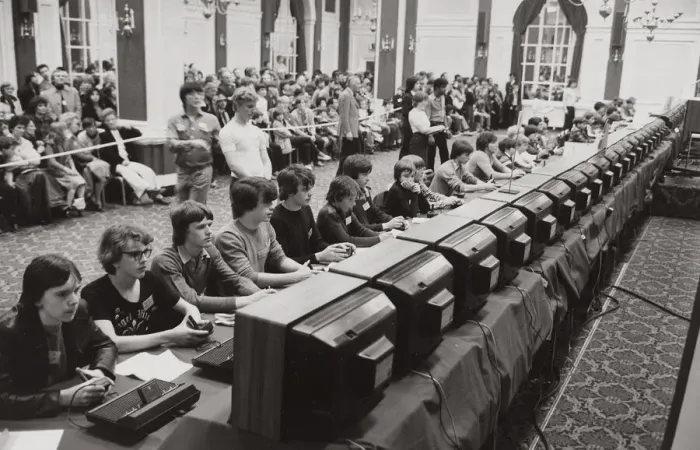 Framed Print : National Space Invaders Championships 1981 A row of young enthusiasts playing to Framed Print : National Space Invaders Championships 1981 A row of young enthusiasts playing to