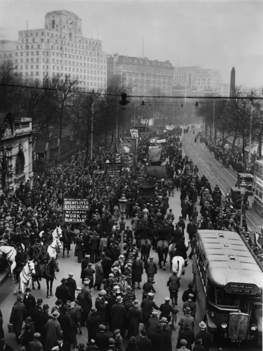 Framed Print : A National Unemployment demonstration showing the procession moving along the Embankment Framed Print : A National Unemployment demonstration showing the procession moving along the Embankment