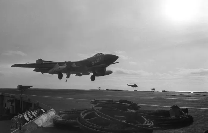 Framed Print : NATO Exercise Aircraft de Havilland Sea Vixen March 1965 - A Sea Vixen lands Framed Print : NATO Exercise Aircraft de Havilland Sea Vixen March 1965 - A Sea Vixen lands