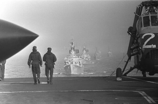 NATO Exercise March 1965 A Royal Navy Aircraft Carrier is followed by the rest of