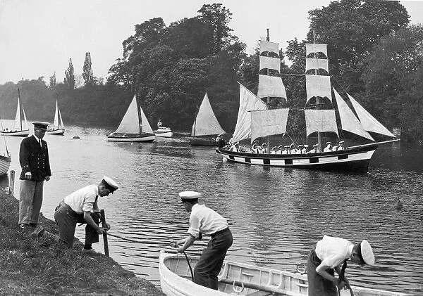 Naval Cadets learning seamanship at the Nautical College, Pangbourne, Berkshire