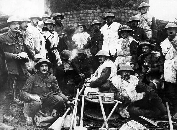 A Navvy Battalion seen here taking lunch during a break at Ancre December 1916