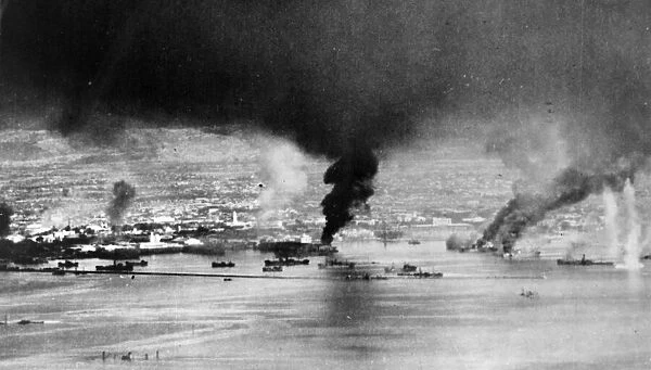 US Navy planes destroy Japanese installations on Luzon. Circa January 1945