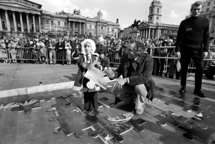 Framed Print : The NCH giant jig saw campaign in Trafalgar Square March 1975 75-1709-002 Framed Print : The NCH giant jig saw campaign in Trafalgar Square March 1975 75-1709-002