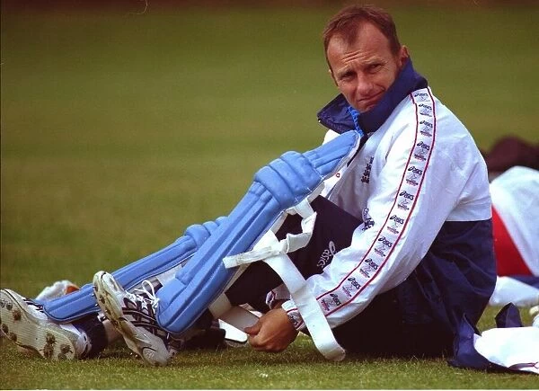 Neil Fairbrother prepares to bat in the England Nets May 1999