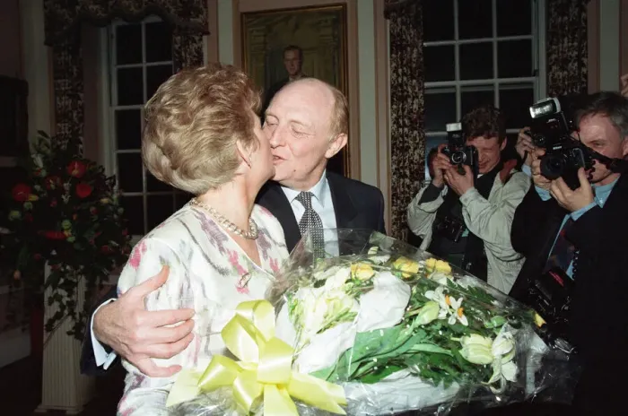 Framed Print : Neil and Glenys Kinnock celebrate their 26th wedding anniversary at Temple, London
